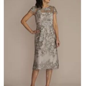 NWT Oleg Cassini Stunning Silver Floral Dress